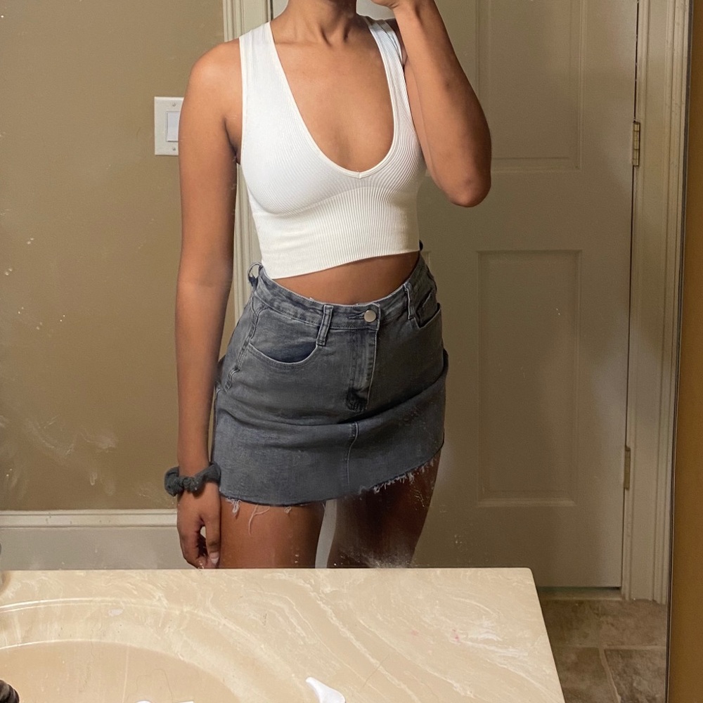 grey denim skirt